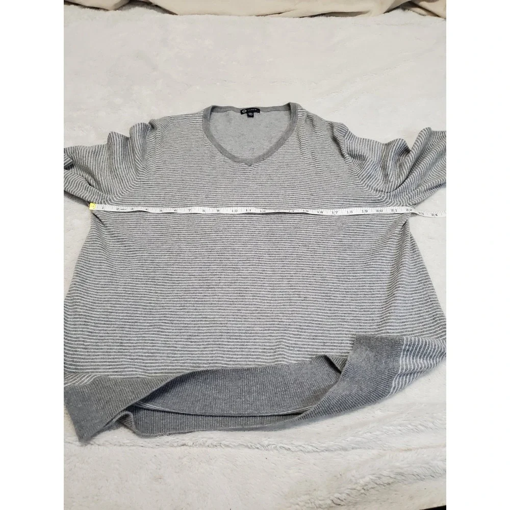 J. Crew Gray White Striped Cashmere Cotton Knit Sweater Men Large Casual Classic